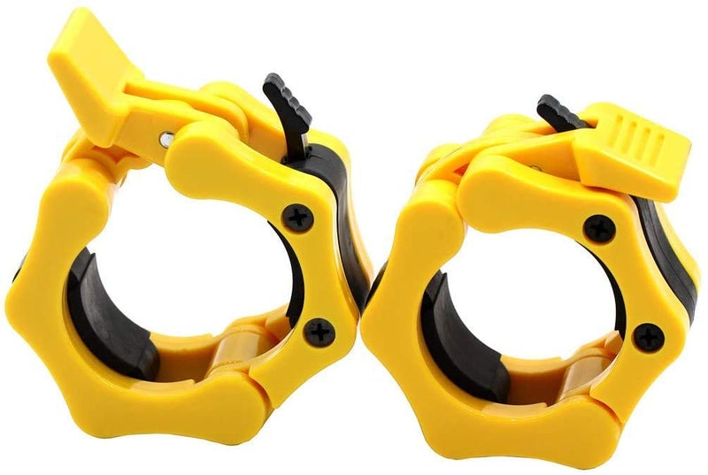 GW Tech Barbell Clamps 2 inch  Heavy Duty Exercise Collars 2"" Quick Release Pair of Locking Pro Olympic Weight Bar Plate Locks Collar Clips for Workout Weightlifting Fitness Training - Yellow - Image 1